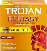 Trojan Ultra Ribbed Ecstasy Lubricated Condoms, 26 Count