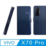 CASE SHOP VIVO X70 PRO 前收納側掀皮套-藍