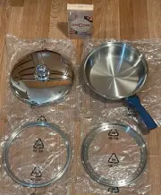 NEW RARE STAINLESS STEEL AIRCORE WALKAWAY 10" FRY PAN W/LIDS AND RINGS COMPLETE