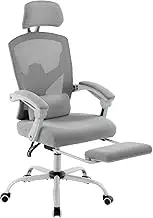 MCQ Office Computer Desk Chair, Gaming Chairs for Adults, High-Back Mesh Rolling Swivel Reclining Chairs with Wheels, Comfortable Lumbar Support, Comfy Arms for Home, Office, Gaming, Student, Grey