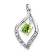 Solid 14k White Gold Simulated Peridot and CZ Pendant