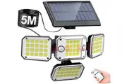 Solar Outdoor Lights 2 Sensors 296 LEDs 300 degrees Angle 5M Cable 4 Head 3 Modes IP65 Waterproof