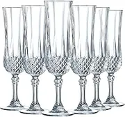 Cristal d'Arques Paris Longchamp Champagne Flutes 14cl Glossy Transparent and Highly Resistant Made in France Q7341 Pack of 6
