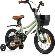HONEY JOY 14 16 18 Inch Kids Bicycle for 3-8 Years Old, Kids Bike with Basket, 2 Training Wheels, Handbrake & Coaster Brake, Front & Rear Reflectors, Children Training Bicycle for Boys Girls
