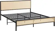 Oikiture Metal Bed Frame Queen Size Beds Base Platform Rattan