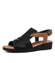 Django & Juliette Madis-Dj Black-Dk Tan Leather Sandal Casual Dress Shoes Womens