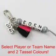 2025 Netball Name Bag Tag Two Colour Tassel Keychain Choose name and colours!