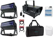 (2) American DJ UV LED BAR20 IR DMX Bar Blacklights w/Remote+Fogger+Bag+Cables