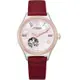 CITIZEN 晶鑽白貝牡丹鏤空機械優質皮革腕錶-紅+玫瑰金-34mm-PC1008-11Y