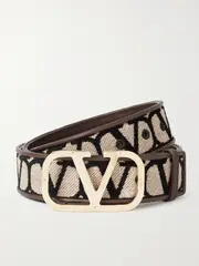 [Valentino Garavani] Valentino Garavani - Valentino Garavani Iconographe Leather-trimmed Flocked Canvas Belt - Black - 80 80 Black