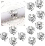 ODDIER Leaf Napkins Rings Set of 12, Table Napkin Holder for table setting, Metal Napkin Holder Rings Dining Table Decoration for Party Holiday, Thanksgiving wedding Christmas(Silver)