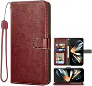 Asuwish Compatible with Samsung Galaxy Z Fold 4 5G 2022 Wallet Case Card Holder and Leather Flip Cover Stand Cell Accessories Phone Cases for Gaxaly ZFold4 Z4 Fold4 4Z ZFold45G Women Men Brown