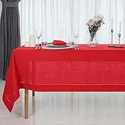 D'Moksha Homes Light Red Tablecloth 60 x 132 Inch, 100% Pure Linen Tablecloth 132 inch, Hemstitch Tablecloth, Rectangle Tablecloth for 4th of July - Easy Care, Machine Washable