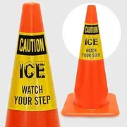 SmartSign “Caution - Ice, Watch Your Step” Cone Message Collar/Sleeve, Prismatic Reflective Vinyl, 3-Side Printing, Black and Yellow (Cone Not Included), Made in USA