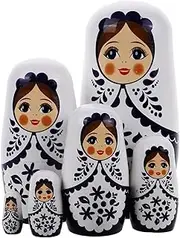 Vaguelly Russian Nesting Dolls, Wood Matryoshka Stacking Set of 6, Black and White Halloween Nesting Dolls Handmade Matryoshka Toys Stacking Toys