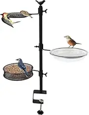 Deck Bird Feeder Hanger for Railing, Heavy Duty Deck Hook for Bird Feeder, 2 in 1 Bird Bath and Feeder Combo for Outdoor with Clamp Mount Balcony Railing Attracting Birds