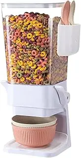 Double Cereal Dispenser Countertop Large Cereal Containers Storage Dispenser For Pantry Dry Food Dispenser Countertop Rice Candy Dispenser Machine For Snack,Nuts, Granola White
