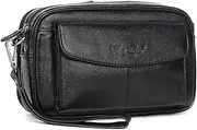 [FAOONNMY] Men's Genuine Leather Clutch Bag Long Wallet, Small Phone Handbag Large Capacity Zipper Travel Pouch Coin Purse