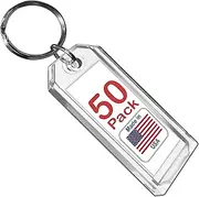 Premium Key Tag 3” Slip-Slot Plastic Heavy Duty (Clear Crystal Color) (50 Pack) (Label and Ring Included) (Made in USA)