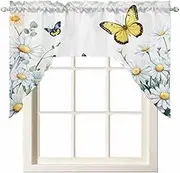 BEMIGO Farm Butterfly Flower Curtain Valance for Window, Farmhouse Swag Curtains, Farmhouse White Valance for Kitchen Bathroom Bedroom, Rod Pocket Window Valance Curtains Over Sink 56" W x 36" L