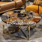 Black Round Agate Coffee Table, Geode Crystal Agate Center Living Room Decor