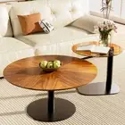 2X Wood Nest Coffee Table Glass End Side Table with Black Metal Base Living Room