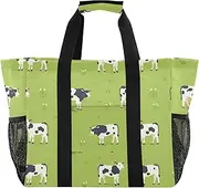 [sanluoli] Tote Bags Collapsable Beach Bags Sandproof with Handles Carry Tote, Green Fresh Black White Cows, 1 size
