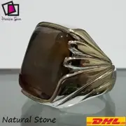 Ring 925 Sterling Silver Men Agate Aqeeq Stone Natural Yemeni Handmade عقيق يمني