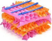 AIMALL 40PCS Magic Hair Curlers No Heat 19 Inch (48cm) Spiral Leverage Rollers Styling Kit for Long Hair Curlers Pink & Orange for DIY Curls and Waves at Home