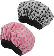 GANAZONO 2Pcs Reusable Women Cap Multi Use Hair Protection Hat with Microfiber Inner for Quick Drying for Bathing and Hair Care Dots Dots