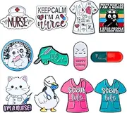 [YJ PREMIUMS] 12PC Nurse Enamel Pin Label Badge Button Pins Medical Nursing for Nurses RN MA LPN CNA Healthcare Workers Phlebotomist Pharmacy Assistant Doctor Lab School Student Supplies Items Accessories Gifts,