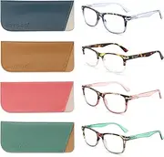 Loycco 2/4/5 Pack Square Reading Glasses Blue Light Blocking Readers Spring Hinge for Women Men