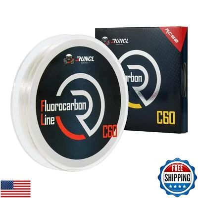 RUNCL 100% Pure Fluorocarbon Fishing Line, RC60 Fluorocarbon Leader, 4-50LB,