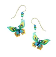 Sienna Sky Peacock Feather Butterfly Green & Yellow Pierced Earrings Made in USA