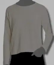 $398 Eileen Fisher Women's Beige Rolled Round-Neck Soft Knit Sweater Top Size M
