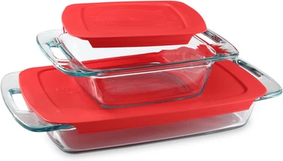 Pyrex 4-Piece Extra Large Glass Baking Dish Set with Lids and Handles, Oven and