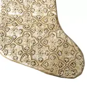 Christian Siriano Christmas Stocking 22" Gold White Beaded Front Accents Beige