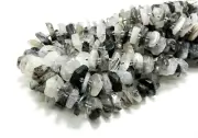 Natural Cloudy Black Tourmaline Quartz Faceted Flat Nugget Gemstone Beads RDF15