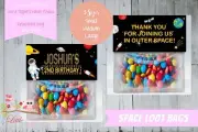 PERSONALISED BIRTHDAY PARTY LOOT BAG & TOPPER - OUTER SPACE Astronaut PLANETS