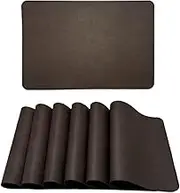 Premium Faux Leather Placemats Set of 6, Waterproof, Heat-Resistant, Reversible & Non-Slip for Kitchen, Dining Table, Indoor/Outdoor Use, Black