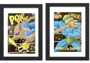 2 Authentic Framed Pokemon VTG 11x14 Pokemon Knockout Hitmonlee Machamp