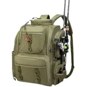 Fishing Tackle Backpack with Rod Holders (Trays Not 1200D nylon Army Green