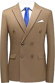 [JEShifangjiusu] Mens Solid Slim Fit Suit Jacket Double Breasted Elegant Tuxedo Blazer for Wedding, Prom, and Business, Khaki, XL