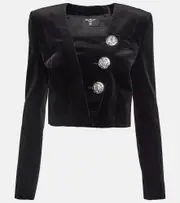 [Balmain] Balmain Embellished cropped velvet blazer UK 16 black