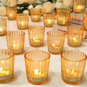 24 Pack Gold Votive Candle Holders, Striped Candle Holder Bulk, Tealight Candle