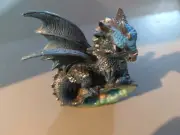 Blue Medieval Baby Dragon with Crystal Egg Decorative Figurine Polyresin Statue