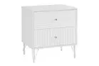 Sarantino Wavy Fluted 2 Drawers Bedside Table With White Metal Leg (White)