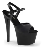 Pleaser Sky-309 Exotic Pole Dancing Shoes Ankle Strap 7" Heel Platform Blk/Faux.