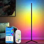 Corner Floor Lamp, RGB Color Changing Mood Lighting, Dimmable LED Modern Floor Lamp with with Remote/Music Sync and DIY Colors, Color Changing Ambiance Lamp for Living Room Bedroom Gaming Room