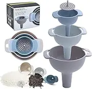 Kitchen Funnel Set with Strainer Filter - Small/Medium/Large Funnel with Strainer Filter, Kitchen Liquid Dispensing Filters 4 in 1 Kitchen Funnels for Filling Bottles, Kitchen Oil Funnel Set